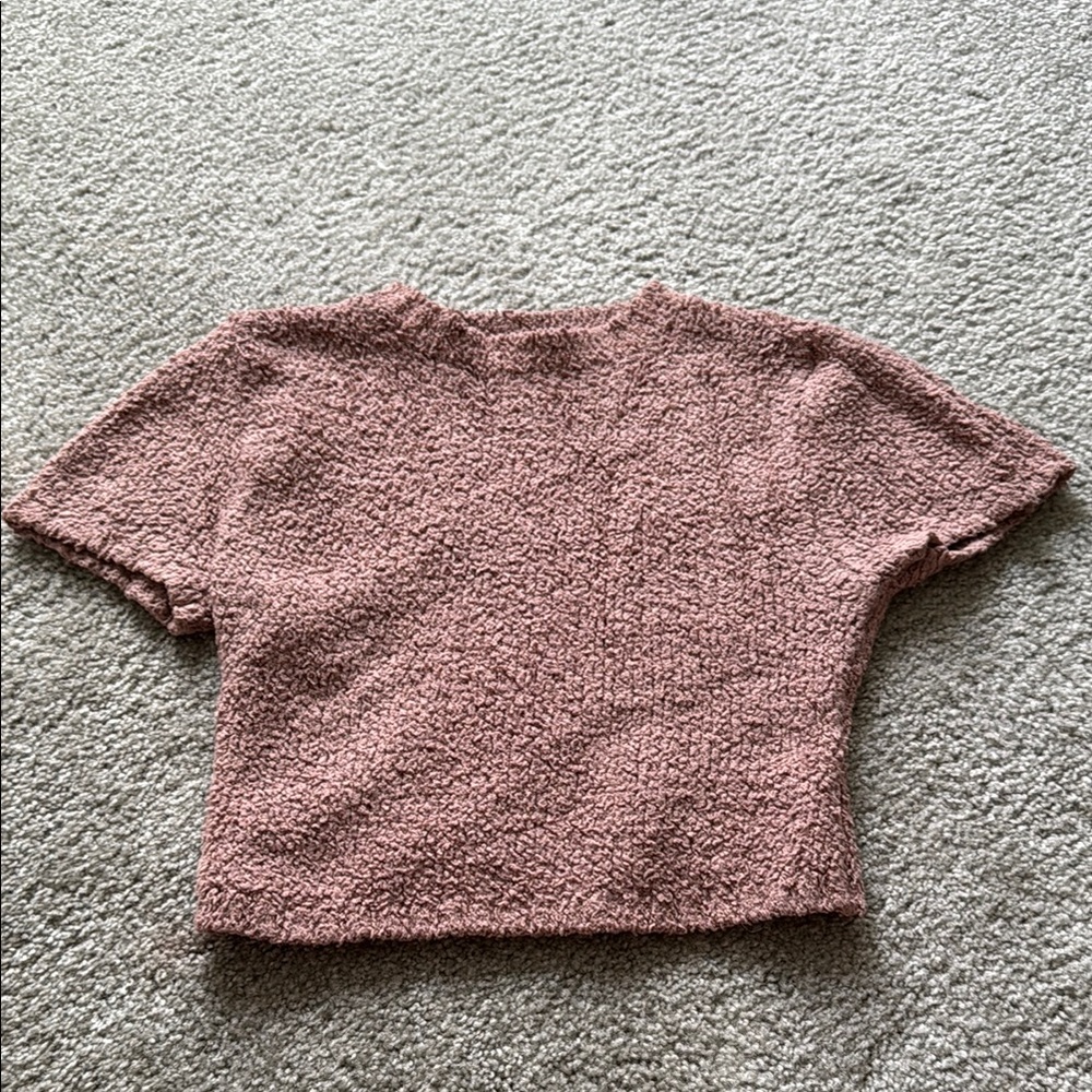 SKIMS Textured Short Sleeve Top in Dusty Rose S/M